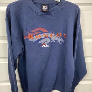 Denver Broncos Starter Spell Out Crewneck Sweatshirt Embroidered Medium Blue USA